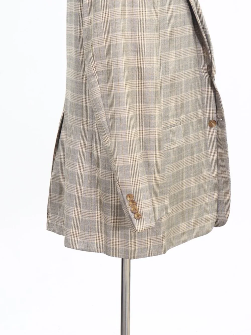 Hickey Freeman 46L Beige Blazer Sport Coat Jacket 2-Button Check W887